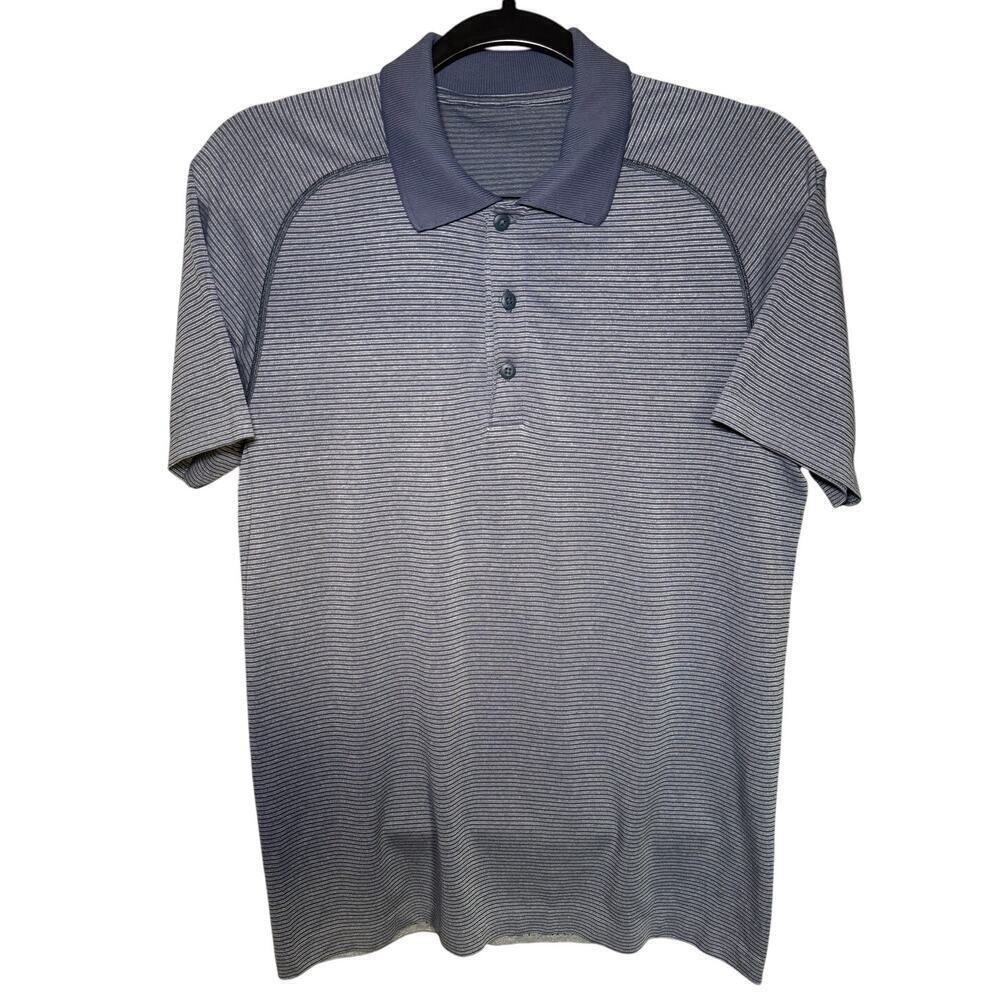 Lululemon Metal Vent Tech Polo Shirt Seamless Striped In Blue Grey Size Small - Picture 3 of 11